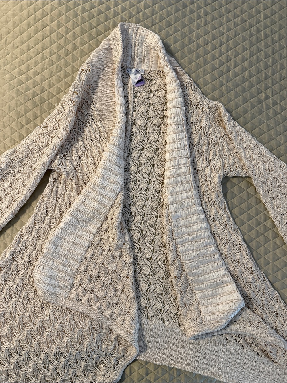 Oscar de la Renta Cream Open-Front Knit Cardigan